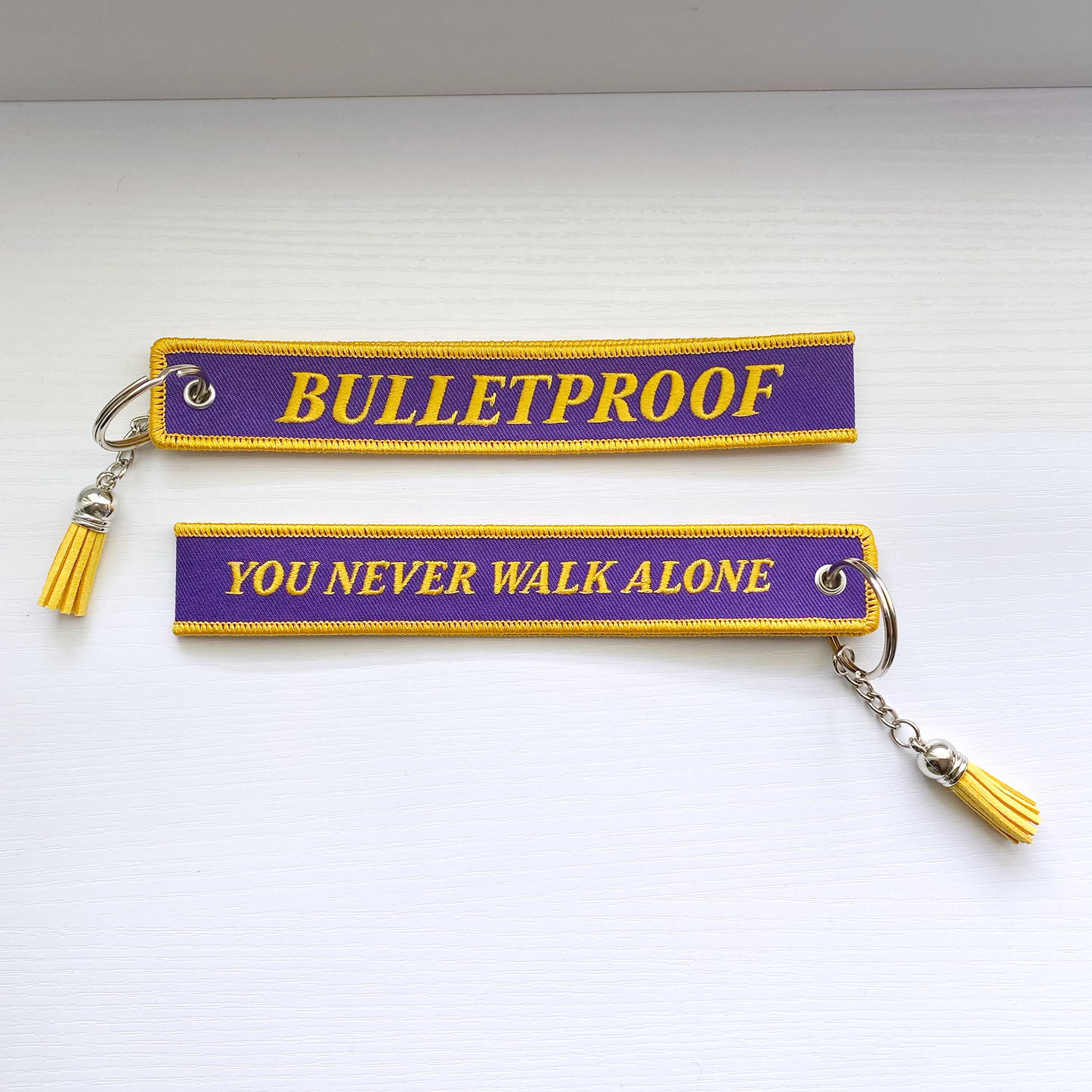 BTS Inspired "Bulletproof" Embroidered Keychain Wristlet